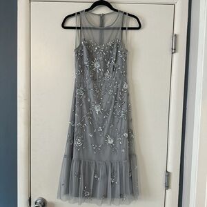 Adrianna Papell Elegant Gray Embellished Dress